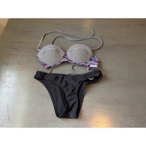 colorful underwire XHILARATION   two piece swimsuit bikini size XS